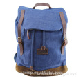 genuine leather string jean blue canvas big volume design travel backpack